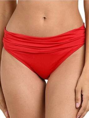 La Blanca Bikini Bottom Women SZ 14 NWT Shirred Foldover Hipster Cherry Red Swim